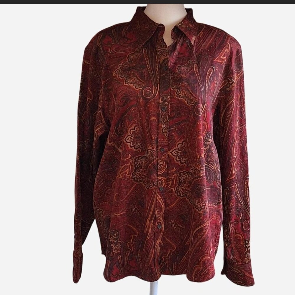 Chaps, paisley blouse in fall colors, size extra large - Picture 2 of 5
